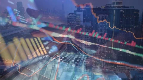 Financial Traffic Chart in Modern City Center Stock Footage 337731744