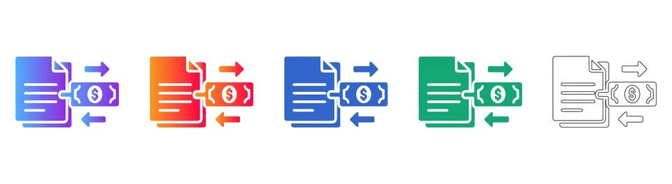 Financial Transaction Document Icon Set Stock Illustration
