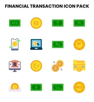 Financial Transaction Flat Icons Pack Иллюстрация
