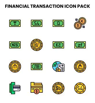 Financial Transaction Lineal Color Bundle Icons Pack Stock Illustration