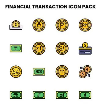 Financial Transaction Lineal Color Bundle Icons Pack Иллюстрация