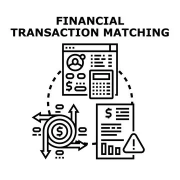 Financial transaction matching process with accounting documents and software Stock Illustration