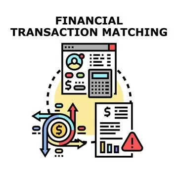 Financial transaction matching process with accounting documents and software Stock Illustration