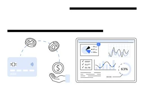 Financial Transaction Process with Dashboard Showing Data Analytics and Trend イラスト素材