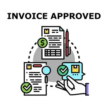 Financial transaction processing with approved invoice document Stock Illustration