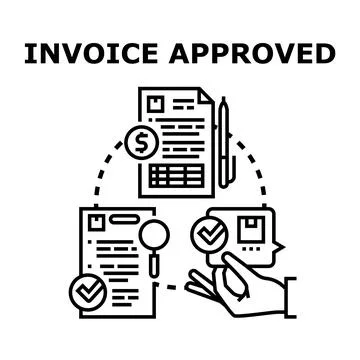 Financial transaction processing with approved invoice document Stock Illustration
