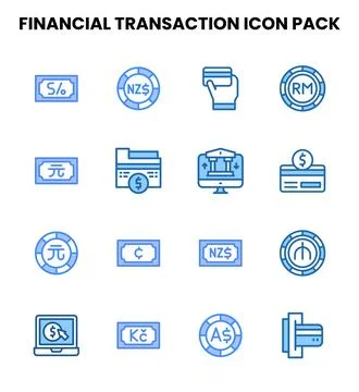 Financial Transaction Two Colour Vector Icons Pack Stock Illustration