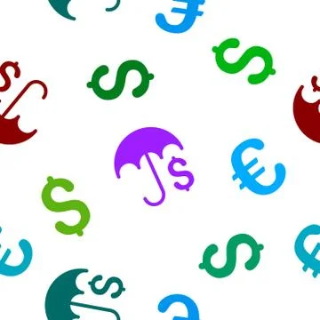 Financial Umbrella Seamless Flat Vector Pattern Stock Illustration