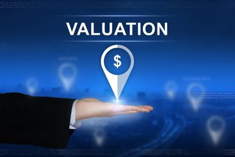 Financial valuation button on blurred background Stock-Fotos