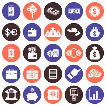Financial Vector flat icons set Illustrazione stock