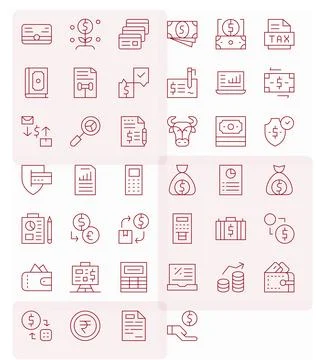 Financial Vector Graphics featuring 40 Thin Line PIXEL Perfect 64x64 Designs Stock Illustration