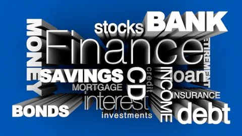 Financial Words 3D Blue Illustration
