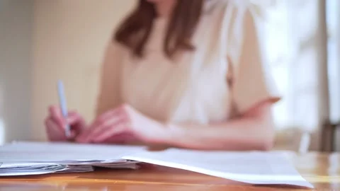 A financial worker signs many documents. Overload from a lot of information and Stock Footage 149187787