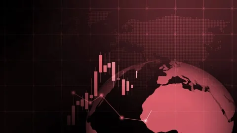 Financial world map with a candlestick chart and glowing trade lines animat.. Видео 337263668