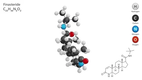 Finasteride. 3D model of a molecule. C23H36N2O2. White background. 3D render Stock Footage 293321836