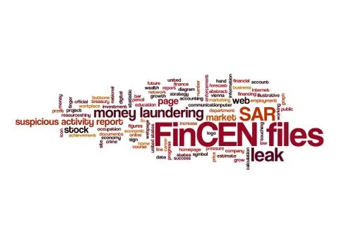 FinCEN files word cloud concept isolated on white background Stock Illustration