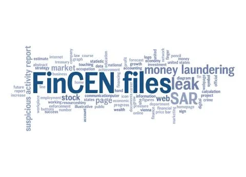 FinCEN files word cloud concept isolated on white background Stock Illustration