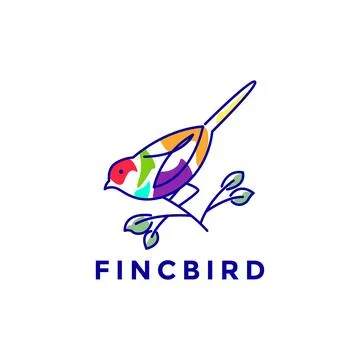 Finch bird perched twig looking abstract lines art logo design vector icon .. Stock Illustration