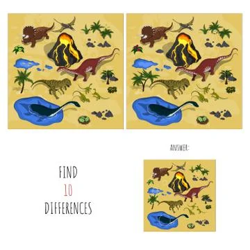 Find 10 differences. Search spots in dinosaurs park. Game for children Stock Illustration
