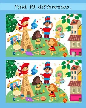 Find 10 hidden differences. Educational puzzle game for children. Group of fans Stock Illustration