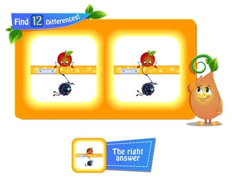 Find  12 differences funny fruit summer Stock Illustration