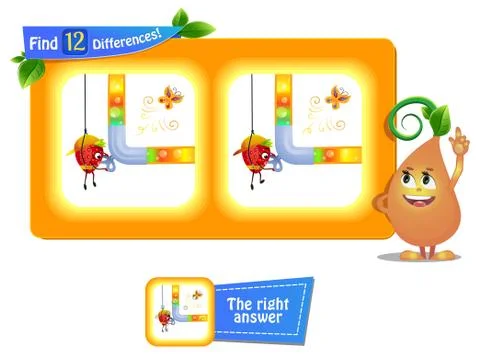 Find  12 differences funny fruit Stock Illustration
