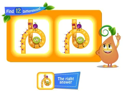 Find  12 differences funny fruits iq Stock Illustration