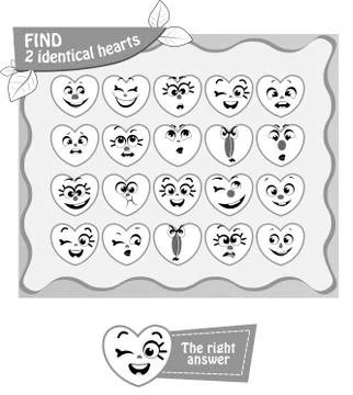 Find 2 identical hearts Stock Illustration