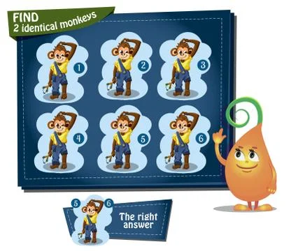 Find 2 identical monkeys Stock Illustration