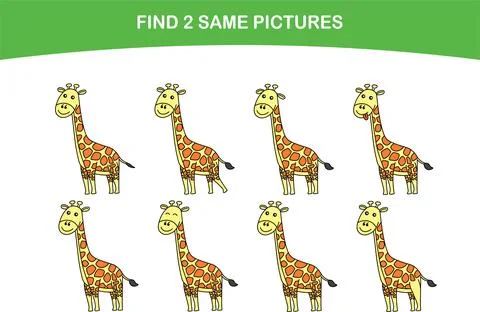 Find 2 same pictures. giraffe. Education of preschoolers. Vector illustration Stock Illustration
