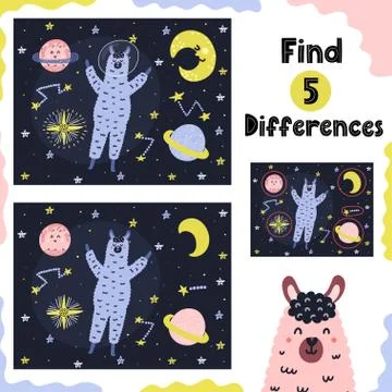 Find 5 differences activity game for kids Stock Illustration