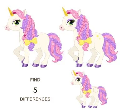 Find 5 differences. Baby pony for little princess Иллюстрация