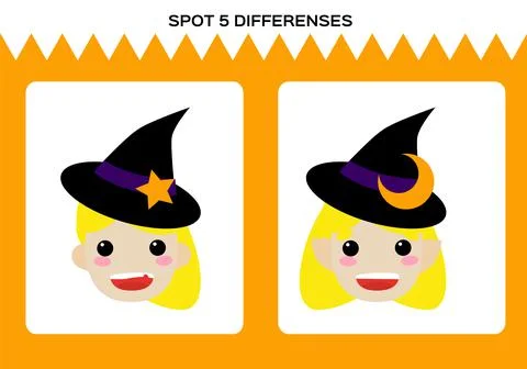 Find 5 Differences. Happy Halloween game. Little Witch Education Game for Stock Illustration