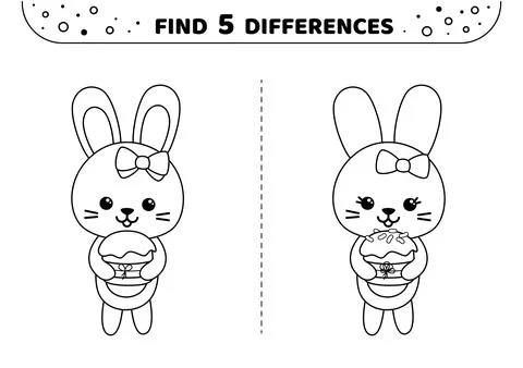 Find 5 differences. Two cute bunnies. Blackand white game. Vector. Illustrazione stock