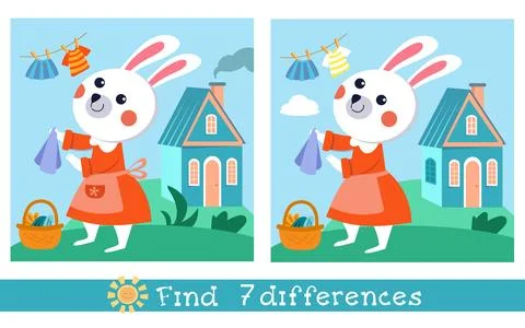 Find 7 differences. Educational puzzle game for children. Cartoon isolated funny Stock Illustration