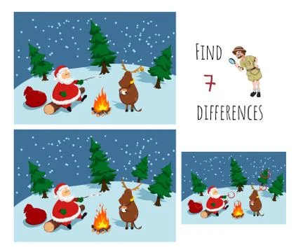 Find 7 differences. Game for children. Cartoon Santa. Christmas puzzle Stock Illustration