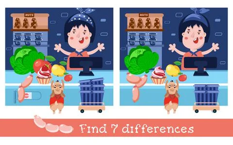 Find 7 differences. Game for children. Vector color illustration. Cartoon Illustrazione stock