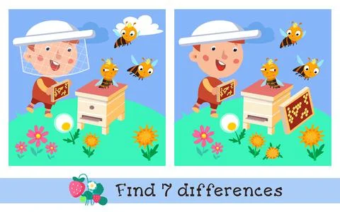 Find 7 differences. Game for children. Activity, color vector illustration. Cute Illustrazione stock