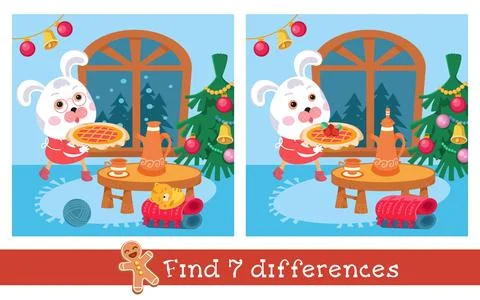 Find 7 differences. Game for children. Cute mother rabbit in dress and apron car Stock Illustration