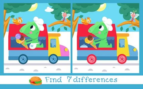Find 7 differences. Game for children. Card with cute cartoon style characters Stock Illustration