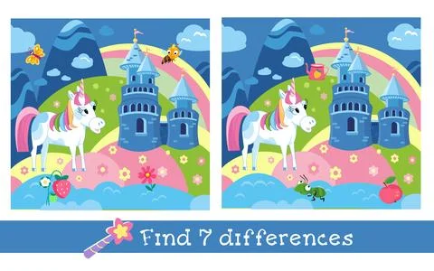 Find 7 hidden differences. Educational game for children. Cartoon style puzzle Stock Illustration