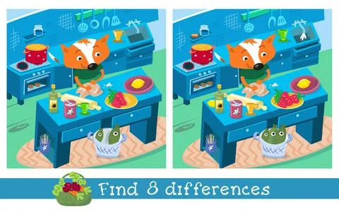 Find 8 hidden differences. Educational game for children. Puzzle game in cartoon Stock Illustration