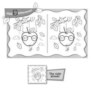 Find 9 differences apple newton Stock Illustration