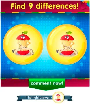 Find 9 differences the funny apple Stock Illustration