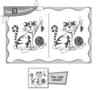 Find 9 differences game black cat Illustrazione stock