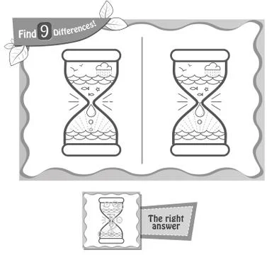 Find 9 differences game black hourglass Stock Illustration