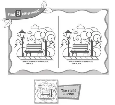 Find 9 differences game black park Ilustración de archivo