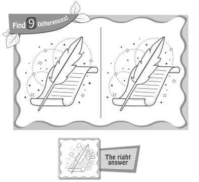 Find 9 differences game black poet Stock Illustration
