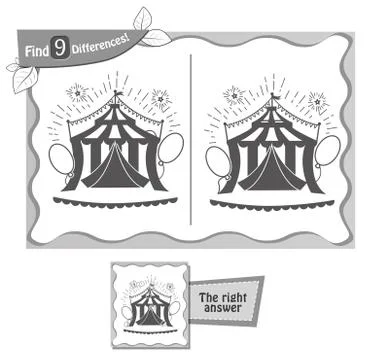 Find 9 differences game black circus Stock Illustration