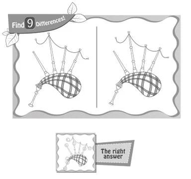 Find 9 differences game black dawdling Stock Illustration